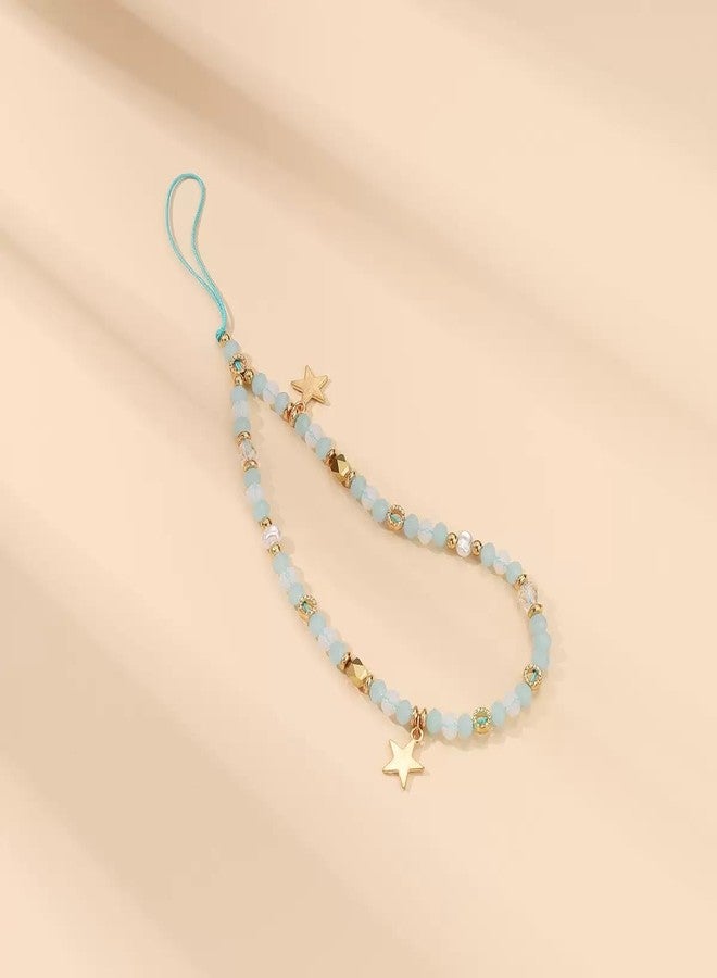 DPWOUM 1Pcs Blue Beaded Five-Pointed Star Pendant Beaded Phone Chain Bracelet Wrist Lanyard,Cute Camera Charm Strap Bag Accessories for Women - Image 3