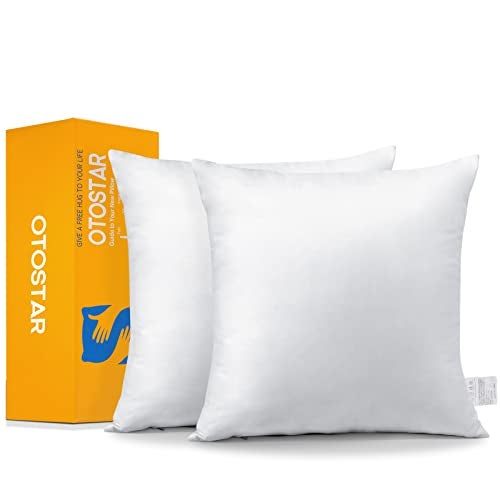 Otostar OTOSTAR Pack of 2 Throw Pillow Inserts 20 x 20 Square Cushion Inner Soft Fluffy Plump Stuffer Cushion Pads White Decorative Pillow Inserts 