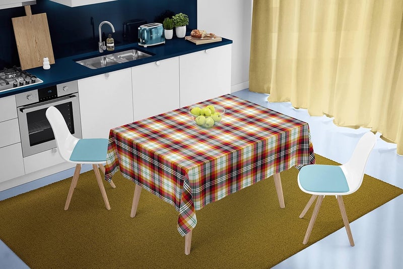 HOME COLORS.IN HOME COLORSIN Mammoth Plaid 4 Seater Square Table Cover 100 Cotton Yarn Dyed Hand Woven Machine Washable Durable Dining Table Cloth 60 x 60 Inch Red and Yellow - Image 2