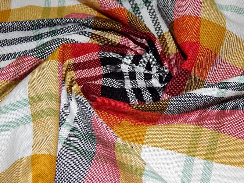 HOME COLORS.IN HOME COLORSIN Mammoth Plaid 4 Seater Square Table Cover 100 Cotton Yarn Dyed Hand Woven Machine Washable Durable Dining Table Cloth 60 x 60 Inch Red and Yellow - Image 4