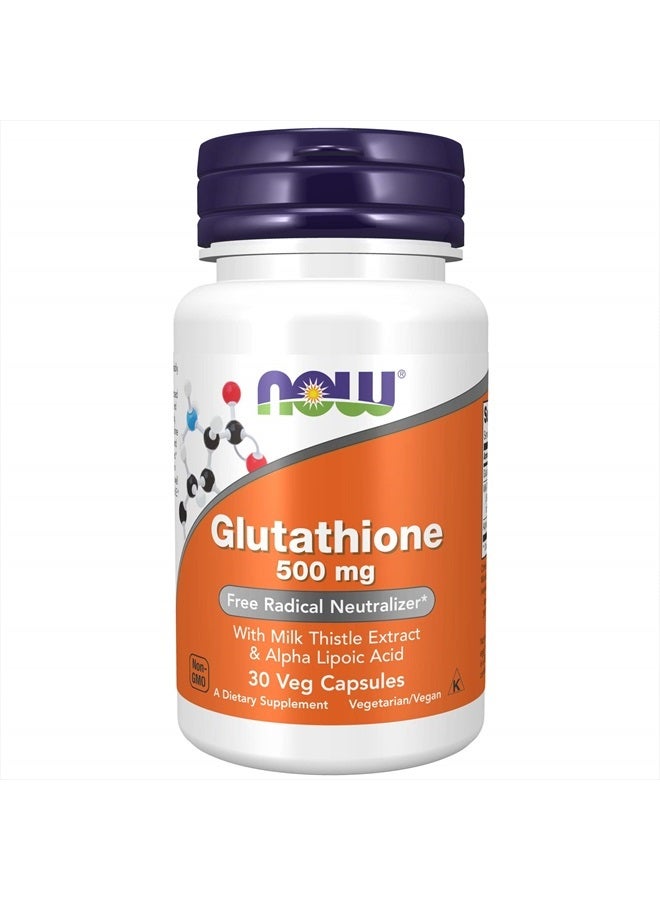 now Supplements, Glutathione 500 mg, With Milk Thistle Extract & Alpha Lipoic Acid, Free Radical Neutralizer*, 30 Veg Capsules - Image 1