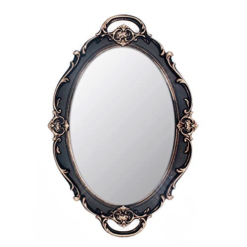 Eaoundm 14.5 x 10 inchs Oval Antique Decorative Wall Mirror Vintage Hanging Mirror Brown - Image 1
