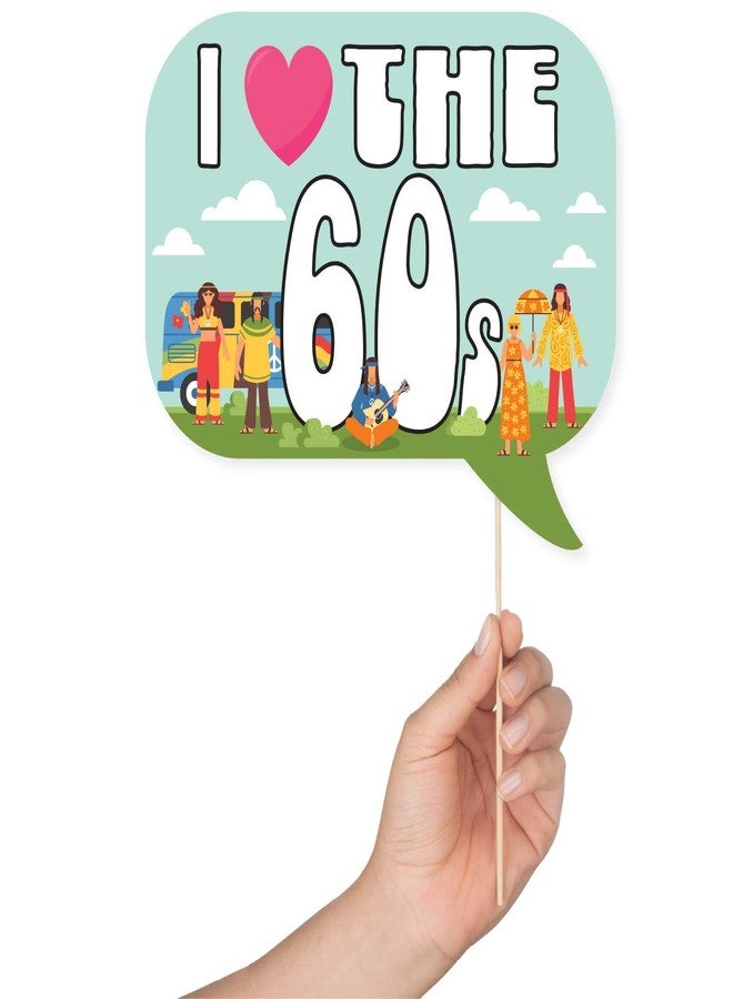 Outside The Booth 60s Photo Booth Props - 41-pc Photo Booth Kit with 8 x 10-Inch Sign, 60 Adhesive Pads, 45 Sticks - Hippie Photo Booth Props - 1960 Party Supplies - Props for Woodstock Party - Image 3