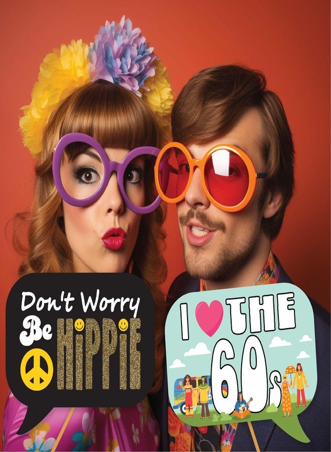 Outside The Booth 60s Photo Booth Props - 41-pc Photo Booth Kit with 8 x 10-Inch Sign, 60 Adhesive Pads, 45 Sticks - Hippie Photo Booth Props - 1960 Party Supplies - Props for Woodstock Party - Image 5