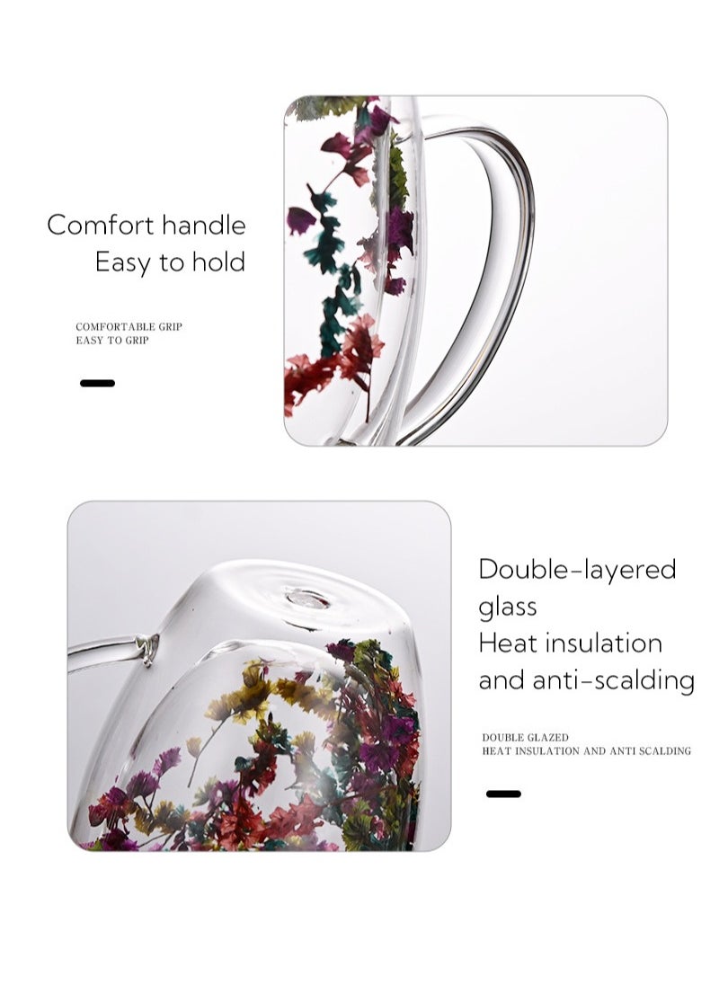 Haidue Double Walled Glass Cup with Handle and Flower 350ml  - Image 3