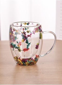 Haidue Double Walled Glass Cup with Handle and Flower 350ml  - Image 1