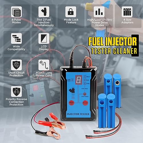 KAISAL Fuel Injector Tester Cleaner Tool Kit 8 Pulse Modes Injector Tester 2 Fuel Injector Test Simultaneously DIY Cleaning Tools with 40in Power Cord,4 Injector Cleaner Adapters,Short Circuit Protection 12V - Image 2