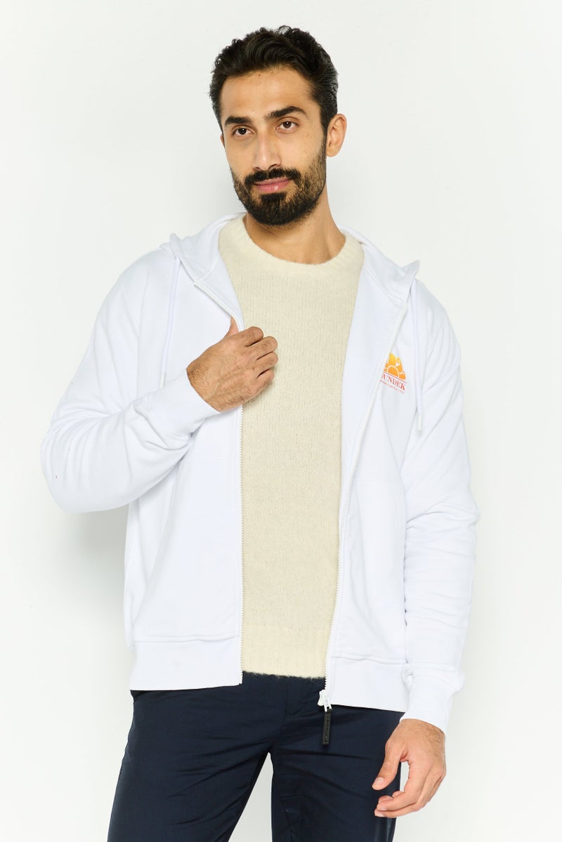 Sundek Men Brand Logo Long Sleeves Hooded Sweatshirts, White - Image 1