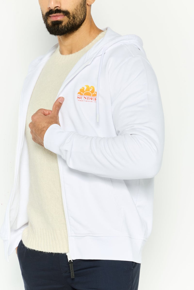 Sundek Men Brand Logo Long Sleeves Hooded Sweatshirts, White - Image 3