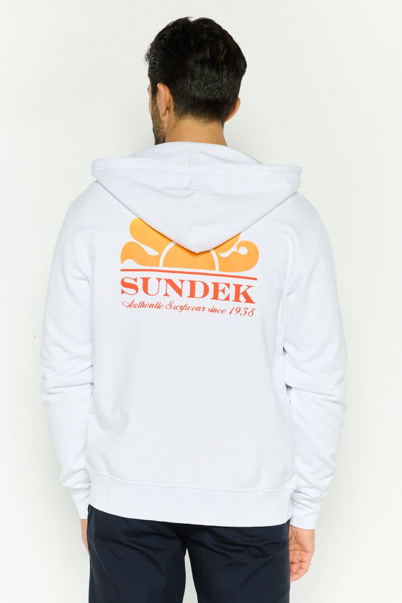 Sundek Men Brand Logo Long Sleeves Hooded Sweatshirts, White - Image 4