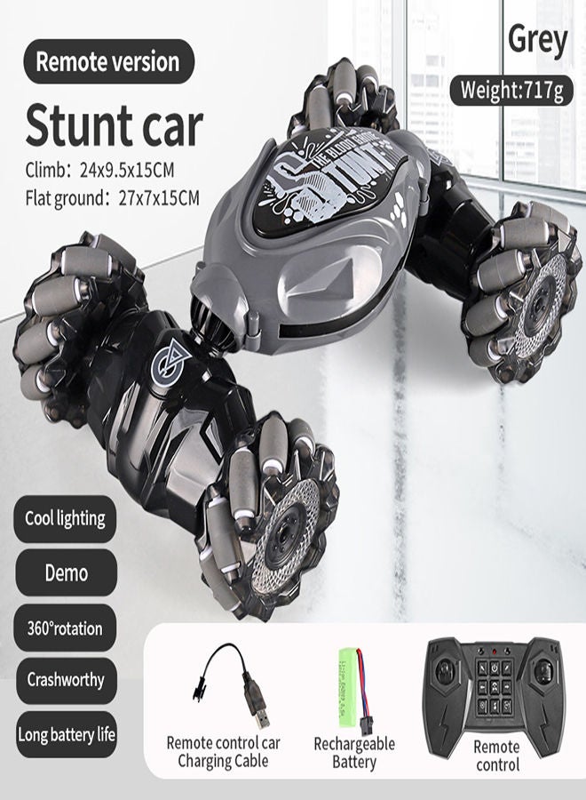 AROAQ Grey Remote Control Stunt Car 4WD Stunt Twisting Off Road 360 Rotation Vehicle Cool Light Music Drift Traverse Remote Control Dancing Side Driving Toy  - Image 1