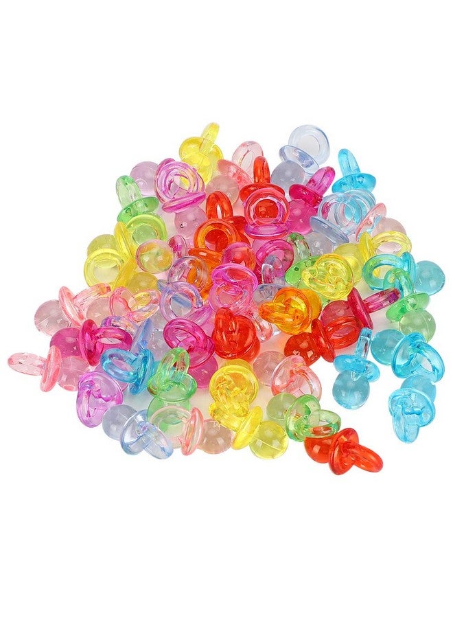 Jiawu Acrylic Baby Pacifier 100Pcs Color Baby Pacifiers Mini Acrylic Pacifier For Baby Shower Decorations Table Scatter Party Favors Games & Activities (Transparent Color Mixing) - Image 1