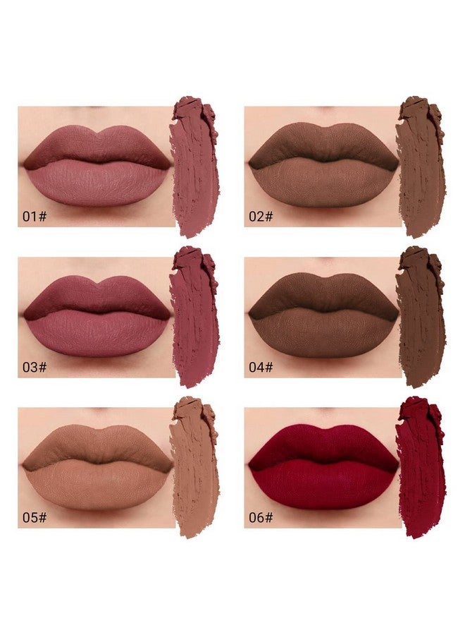 evpct 6Pcs Dark Light Nude Brown Matte Matt Liquid Lipstick Lip Gloss Glossy Set For Black Women, 24 Hour Brown Mauve Red Maroon Silky Velvet Lipstick Lip Liner Set Labiales Matte Larga Duracion 24 - Image 2