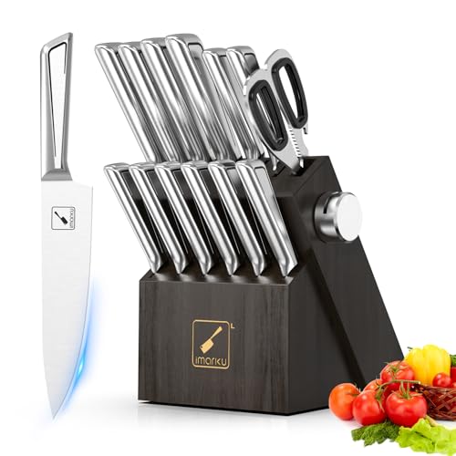 imarku Kitchen Knife Set with Block and Built-in Sharpener, Japanese Stainless Steel 14-Piece Knife Set with Utility Knife, Dishwasher Safe, Non-Slip Ergonomic Handles, Essential Gift for Home Cooks - Image 1