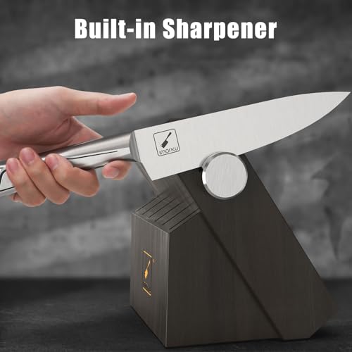 imarku Kitchen Knife Set with Block and Built-in Sharpener, Japanese Stainless Steel 14-Piece Knife Set with Utility Knife, Dishwasher Safe, Non-Slip Ergonomic Handles, Essential Gift for Home Cooks - Image 3
