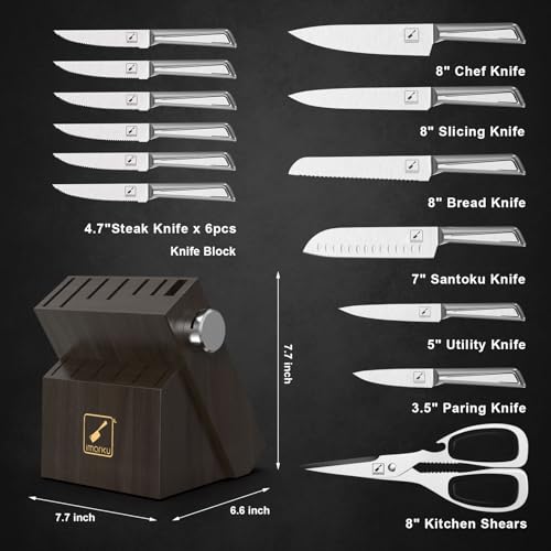 imarku Kitchen Knife Set with Block and Built-in Sharpener, Japanese Stainless Steel 14-Piece Knife Set with Utility Knife, Dishwasher Safe, Non-Slip Ergonomic Handles, Essential Gift for Home Cooks - Image 2