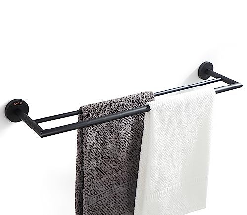 BUVELOT Double Towel Bar 26 Inches, Bathroom Hotel Style Towel Holder, Lavatory Bath Towel Shelf, Modern Minimalist Towel Rack for Bathroom Wall Mounted, Matte Black, 077080-MB Leo Series - Image 1