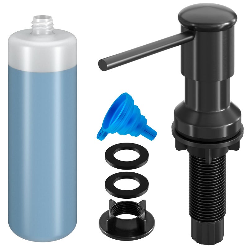 izolor Dish Soap Dispenser, Kitchen Sink Soap Dispenser Pump with 17 OZ Bottle, Refill from The Top, Wide Pump Head Base (Black) - Image 1