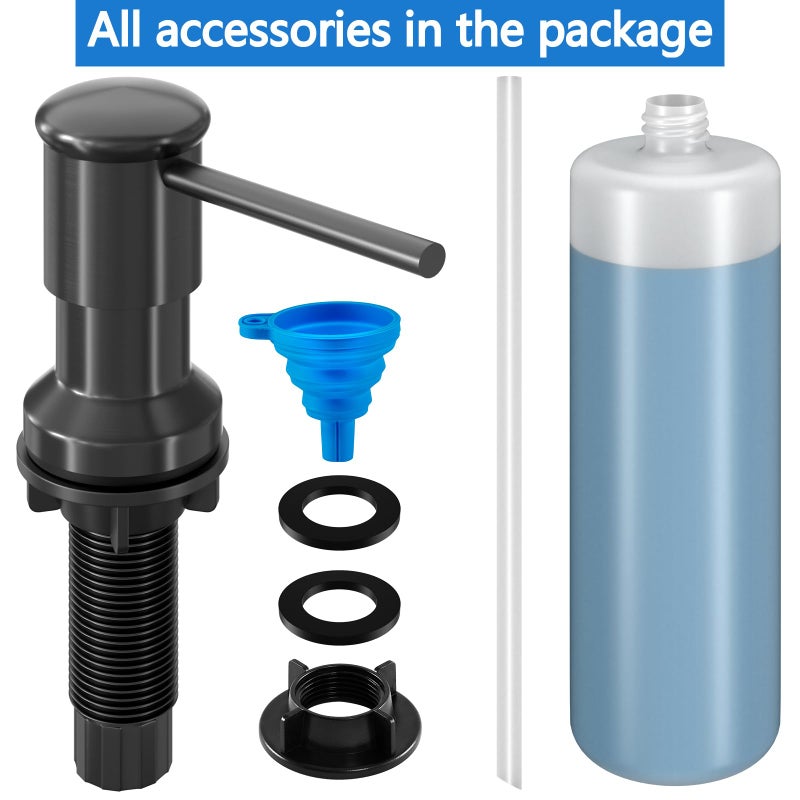 izolor Dish Soap Dispenser, Kitchen Sink Soap Dispenser Pump with 17 OZ Bottle, Refill from The Top, Wide Pump Head Base (Black) - Image 3