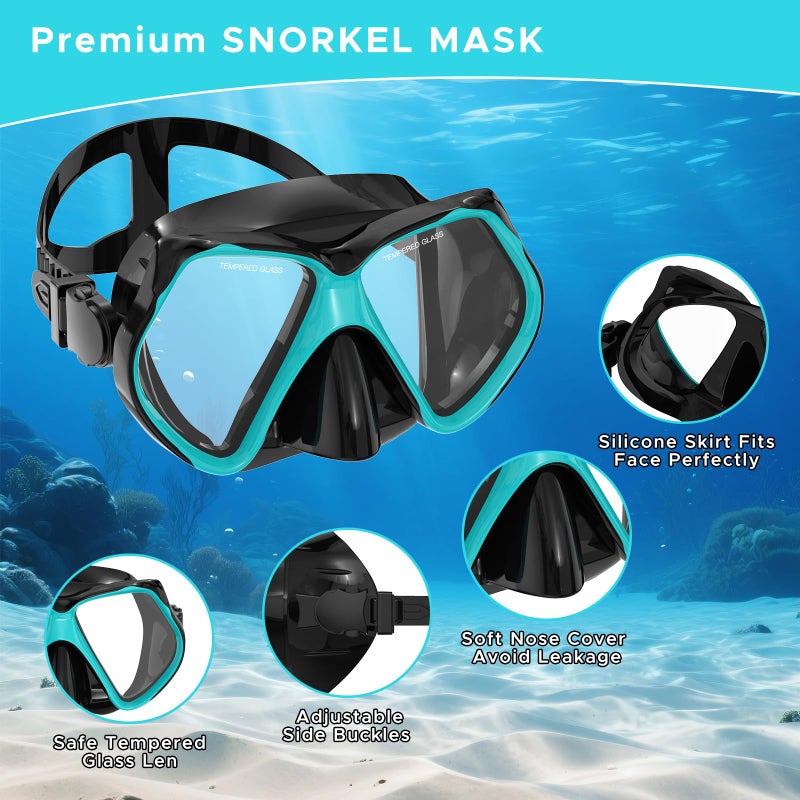 Jwintee 2 Pack Snorkeling Gear for Adults, Dry Snorkel, Mask Set Adult, Diving Scuba Mask, Scuba Gear, Swimming Goggles with Nose Cover, Swim Freediving Tempered Glass Panoramic View Travel Packages - Image 3