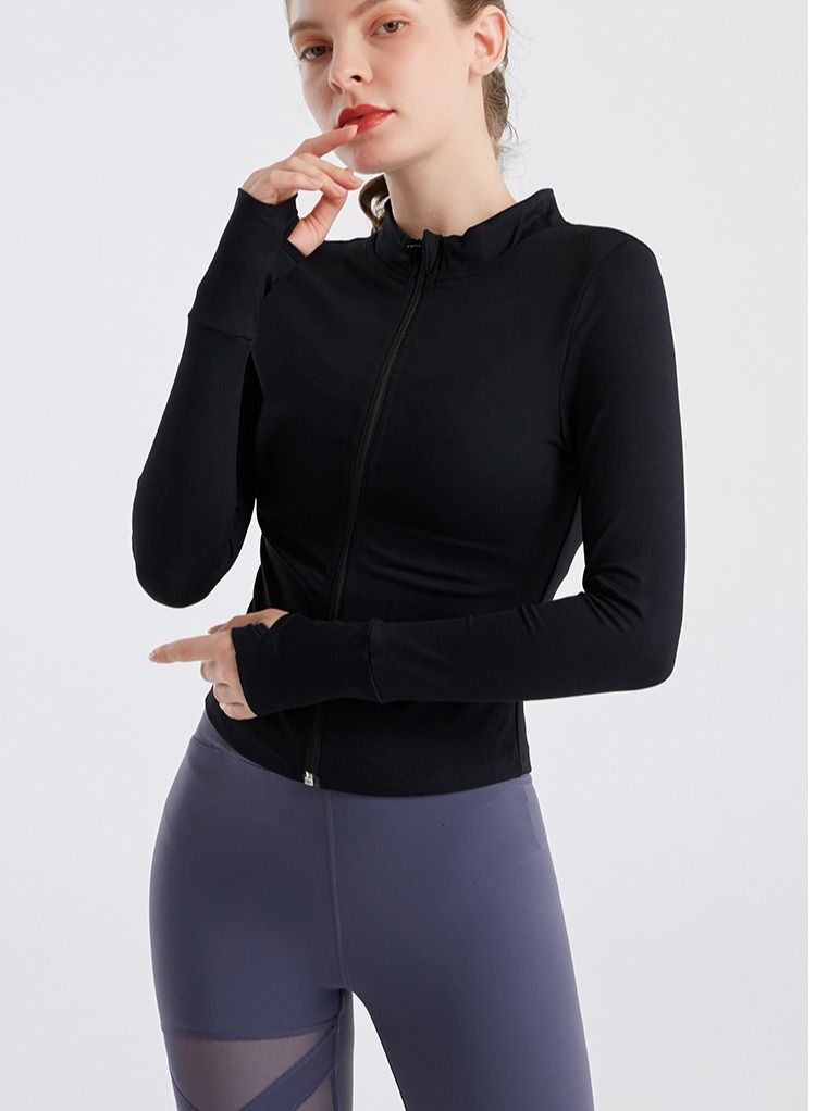 Loquat Exercise Running Yoga Fitness Long sleeve Top Black  - Image 1