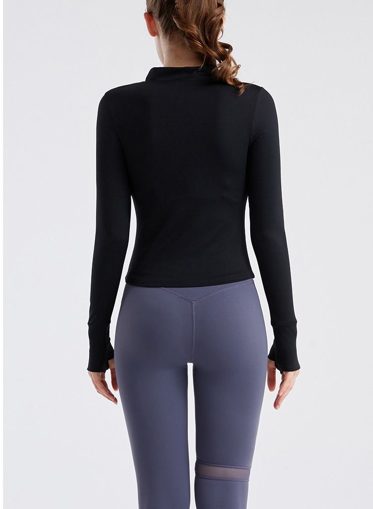 Loquat Exercise Running Yoga Fitness Long sleeve Top Black  - Image 3