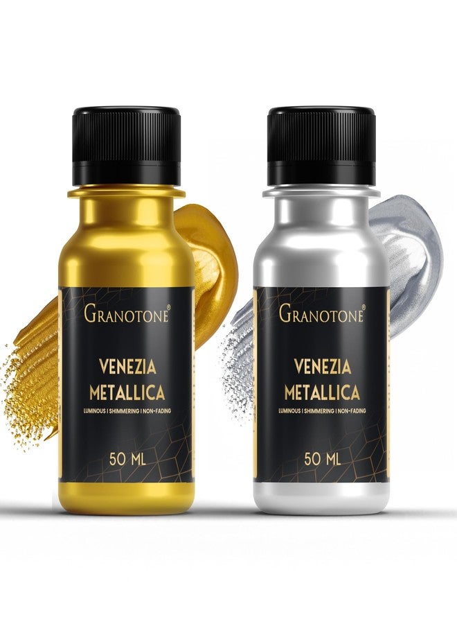 GRANOTONE Venezia Acrylic Metallic Gold and Silver Paint 50 ml Bottles Pack of 2 Non Toxic Multi Surface Colour Non Fading & Shimmering Rich Pigments Ideal for Kids Artists & Beginners