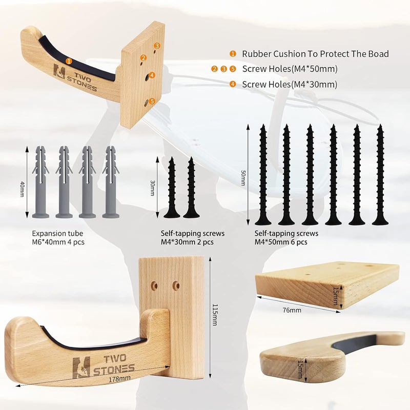TWO STONES Surfboard Racks for The Wall, Surfboard Rack Hanger Works as a Shortboard, Skimboard & Longboard Hanger or Stand Indoor or Outdoor - Image 2