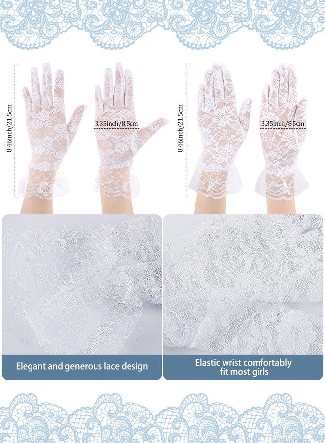 Heentan 4 Pairs Kids Lace Gloves White Tea Party Gloves for Little Girls Bow Short Princess Wedding Dress up Mitten for Party, White, Adorable Style - Image 5