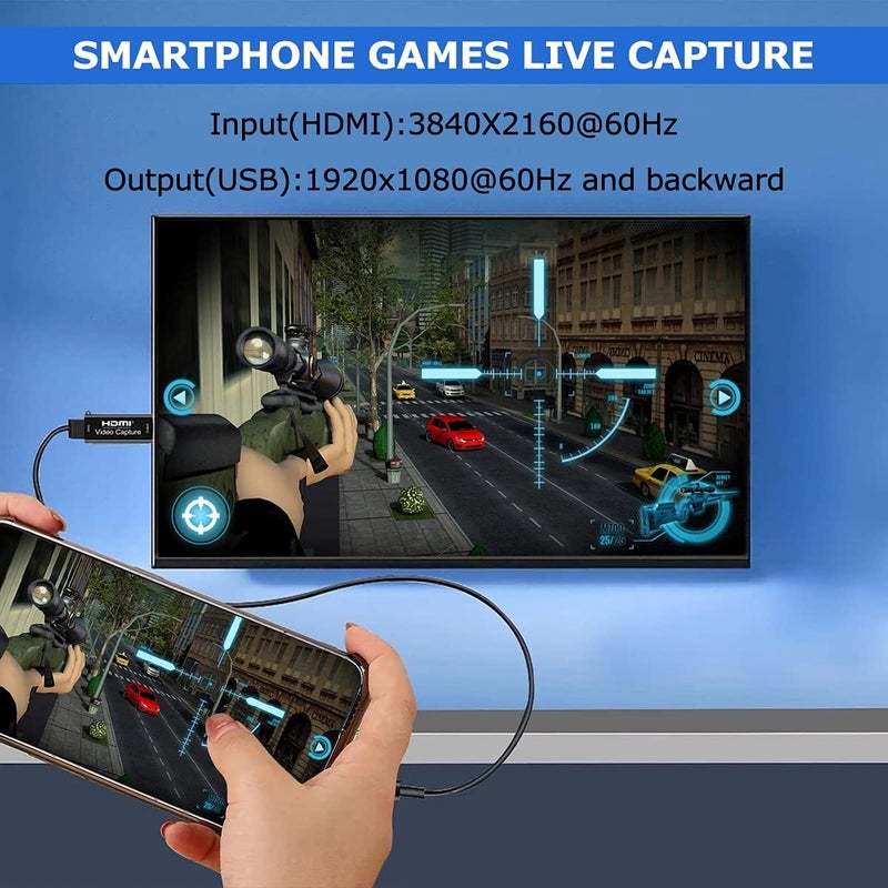 Extenuating Threads 4K HDMI Video Capture Card, Cam Link Card Game Capture Card Audio Capture Adapter HDMI to USB 2.0 Record Capture Device for Streaming, Live Broadcasting, Video Conference, Teaching, Gaming(Black) - Image 2