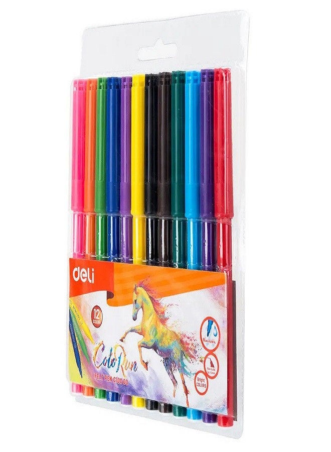 Deli SKETCH PEN 12 COLOUR (PVC BAG)