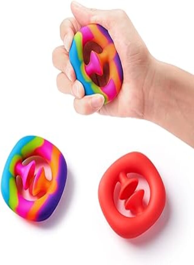 LiKee 2pcs Fidget Toys Pack Pop Toy Hand Exerciser Finger Strengthener Grip Trainer Workout Kits Party Noise Maker for Adult Kids Toddler Boy Girl Stress Relief Autism ADHD (Rainbow& Red)