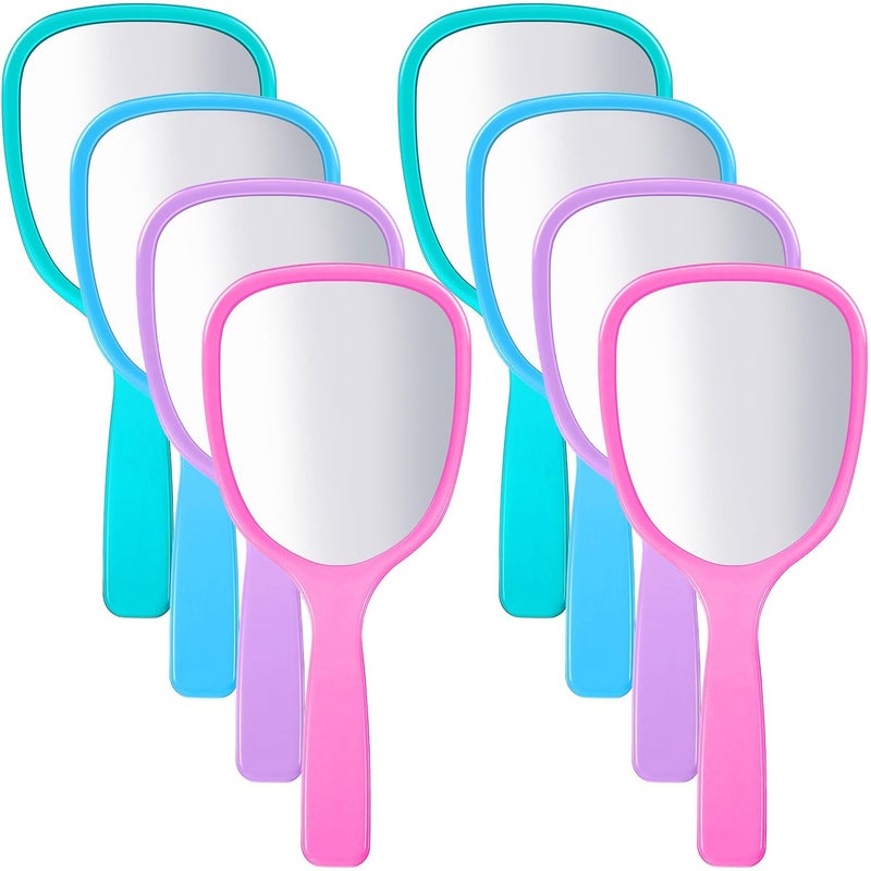 Zikra 8 Pcs Small Handheld Travel Mirror, Compact Cosmetic Vanity Mirror, Personal Portable Glass Makeup Mirror (3.15 x 7.09 inch) in Blue, Green, Pink, Purple - Image 1