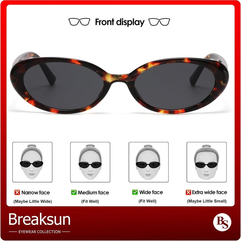 Breaksun Retro Oval Sunglasses for Women Men Fashion Small Oval Sunglasses 90s Vintage Shades - Image 2