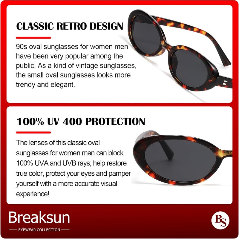 Breaksun Retro Oval Sunglasses for Women Men Fashion Small Oval Sunglasses 90s Vintage Shades - Image 4