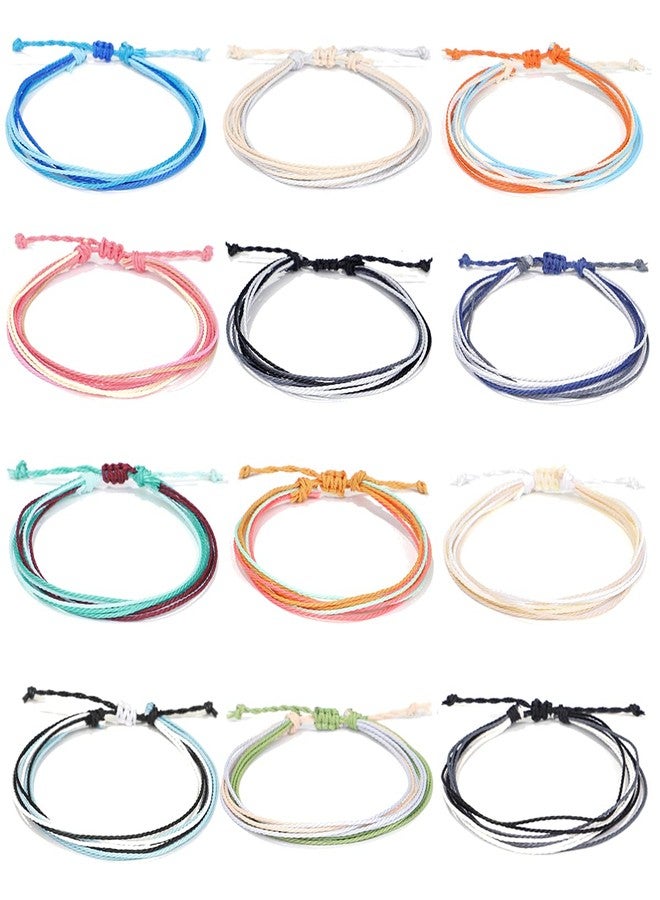 yfstyle 12Pcs Summer Beach Surfer Anklet Bracelets for Women Men Adjustable Handmade Waterproof Braided String Anklets Boho Woven Wave Ankle Bracelets Beach Jewelry - Image 1