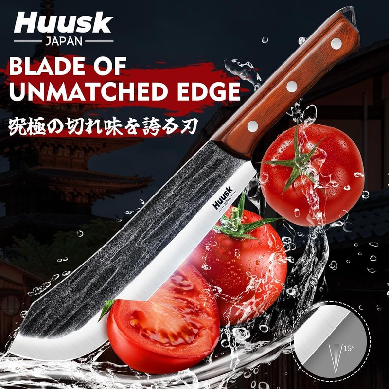 Huusk Butcher Knife Set for Meat Cutting, 3PCS Carving BBQ Brisket Knives, Hand-forged Kitchen Knive Set with Ergonomic Handle, Christmas Gifts for Men Women - Image 3