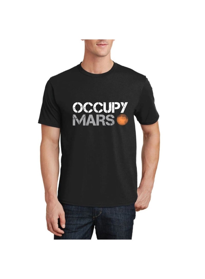 برينت شوب فور مي تيشيرت رجالي أسود بطبعة "احتلوا المريخ" | قماش قطني مريح | تيشيرت بطبعة ناسا الفضائية المرحة | هدية لعشاق الفضاء | ملابس يومية كاجوال - Image 1