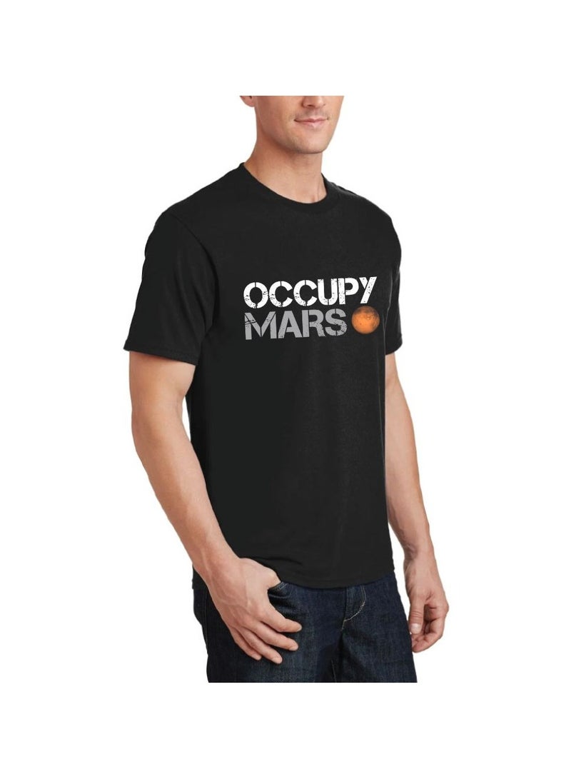 برينت شوب فور مي تيشيرت رجالي أسود بطبعة "احتلوا المريخ" | قماش قطني مريح | تيشيرت بطبعة ناسا الفضائية المرحة | هدية لعشاق الفضاء | ملابس يومية كاجوال - Image 4