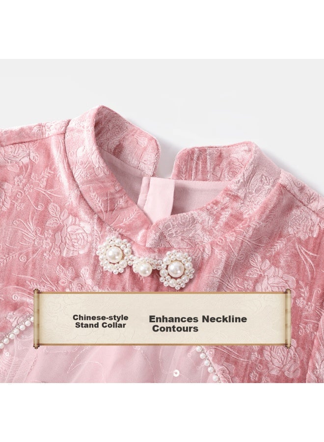 Yeehoo Girls Hanfu Dress Children's Clothing New Chinese Style National Fashion Party Dress Spring Gray Pink Size 110 - Image 4