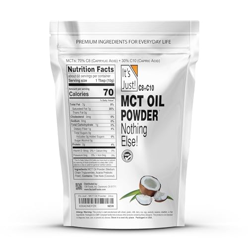 It's Just! Its Just MCT Oil Powder wPrebiotic Fiber 15lbs 70 C8 30 C10 Fast Fuel for Body Brain Health Keto Coffee Creamer NonGMO Heavy Metal Tested - Image 5