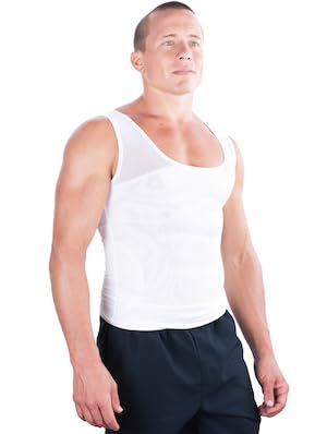 Esteem Apparel قميص ضغط الصدر الأصلي للرجال من Esteem Apparel لإخفاء التثدي - ملابس تشكيل نحيفة (أبيض، كبير) - Image 3