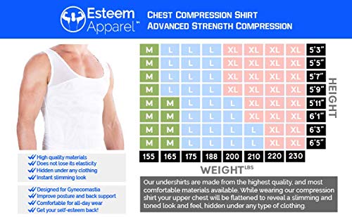 Esteem Apparel قميص ضغط الصدر الأصلي للرجال من Esteem Apparel لإخفاء التثدي - ملابس تشكيل نحيفة (أبيض، كبير) - Image 5