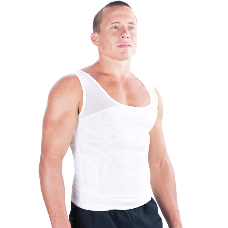 Esteem Apparel قميص ضغط الصدر الأصلي للرجال من Esteem Apparel لإخفاء التثدي - ملابس تشكيل نحيفة (أبيض، كبير) - Image 1