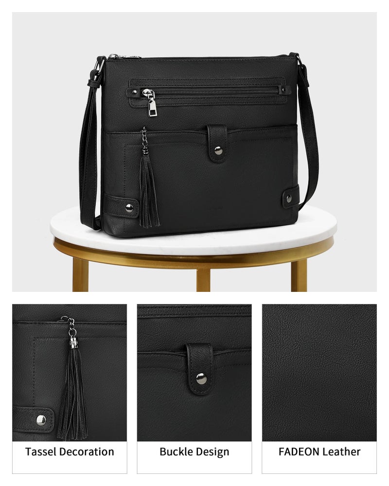 FADEON Large Crossbody Purses for Women Crossbody Bag, Designer Leather Cross Body Purses Multi Pocket Shoulder Bag - Image 4