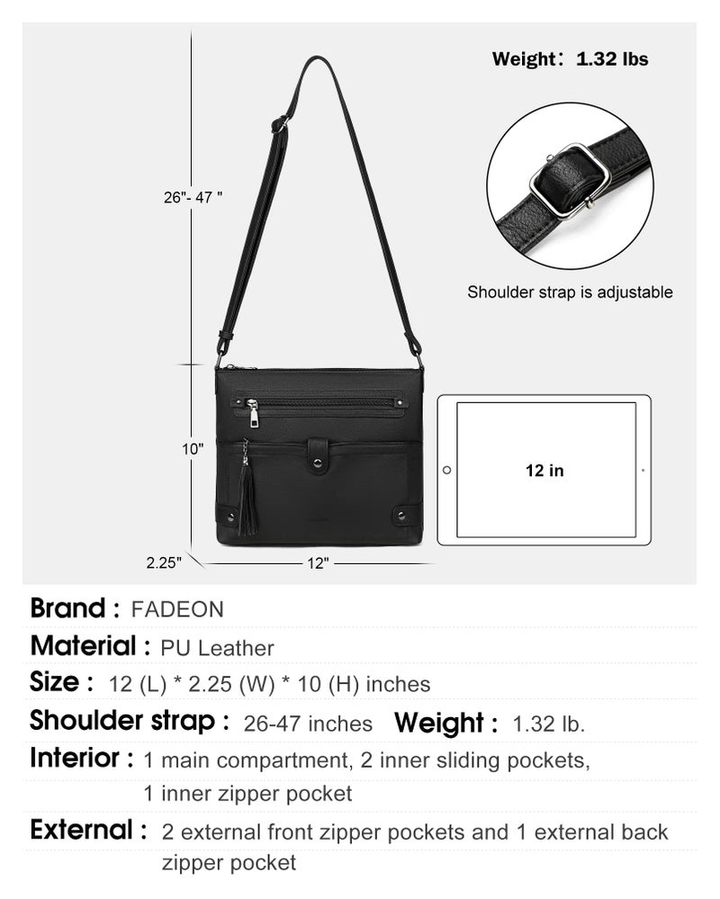 FADEON Large Crossbody Purses for Women Crossbody Bag, Designer Leather Cross Body Purses Multi Pocket Shoulder Bag - Image 3