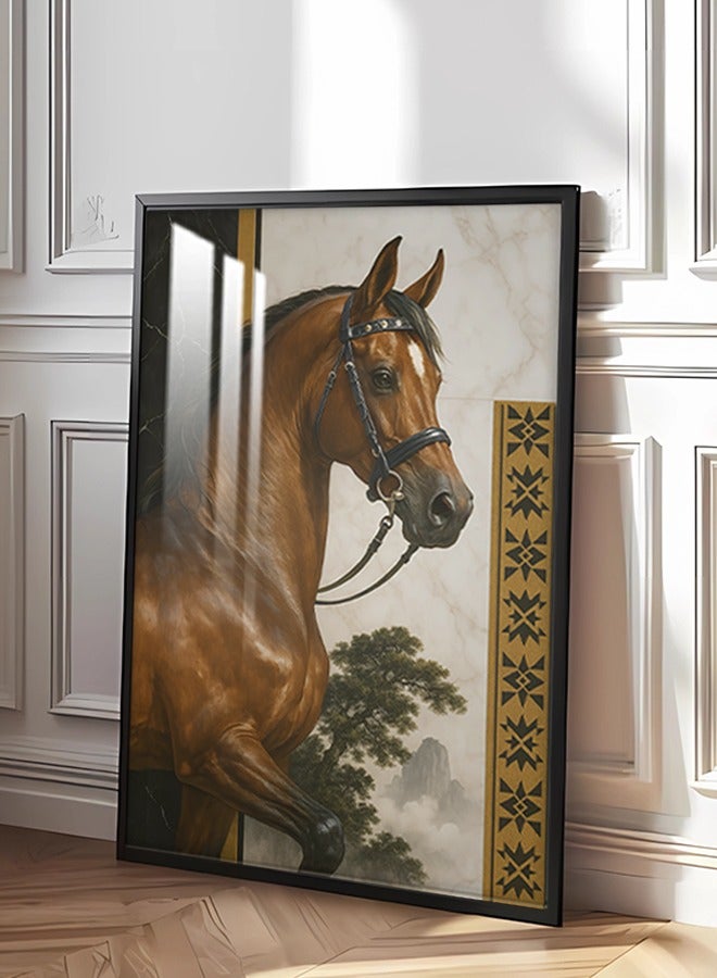 4gdran Luxury wooden wall panel with horse art design and Islamic decoration with frame and clear acrylic layer - Image 2