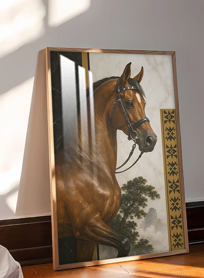 4gdran Luxury wooden wall panel with horse art design and Islamic decoration with frame and clear acrylic layer - Image 5