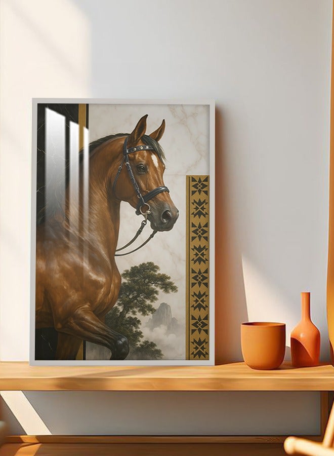 4gdran Luxury wooden wall panel with horse art design and Islamic decoration with frame and clear acrylic layer - Image 3