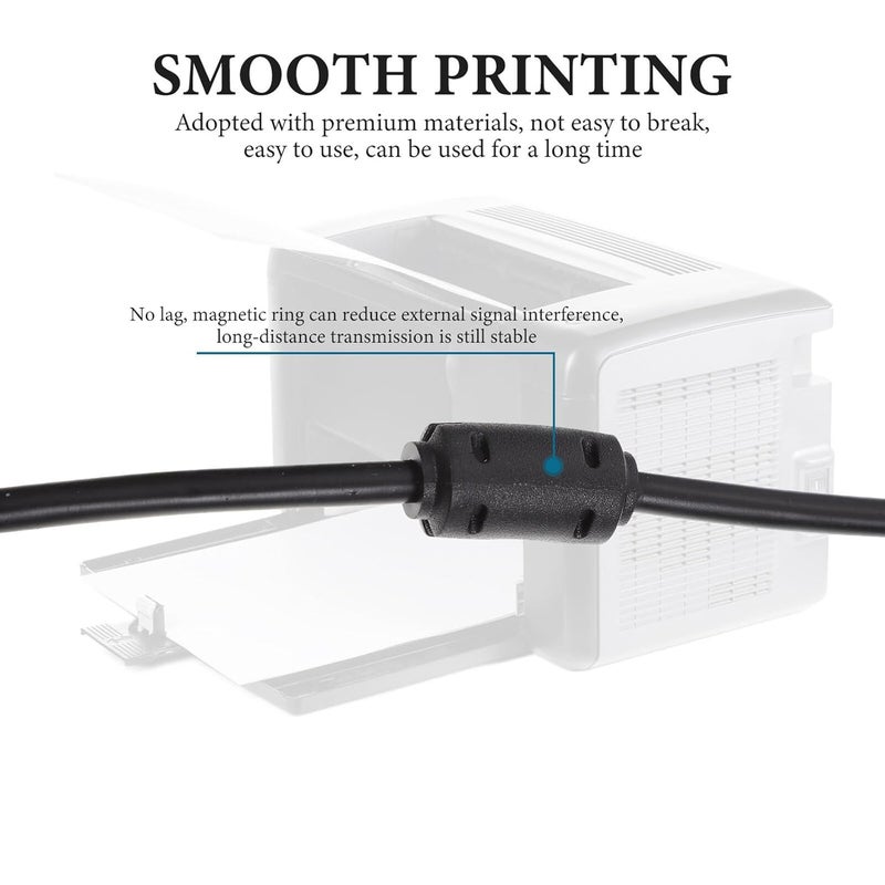 ARTIBETTER Universal Printer USB Cable 5m Black Copper Core High-Speed Data Cord for Office Printer, Fax Machine, and Scanner Use - Image 4